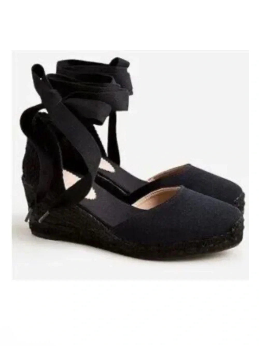 J Crew Lace Up Black Wedge Espadrille Sz 8.5